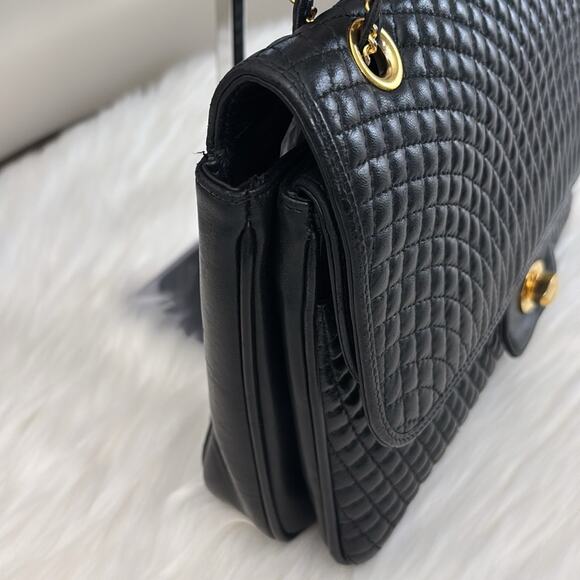 BALLY Quilted Chain Shoulder Bag Leather Black Gold Authentic - Picture 5 of 16